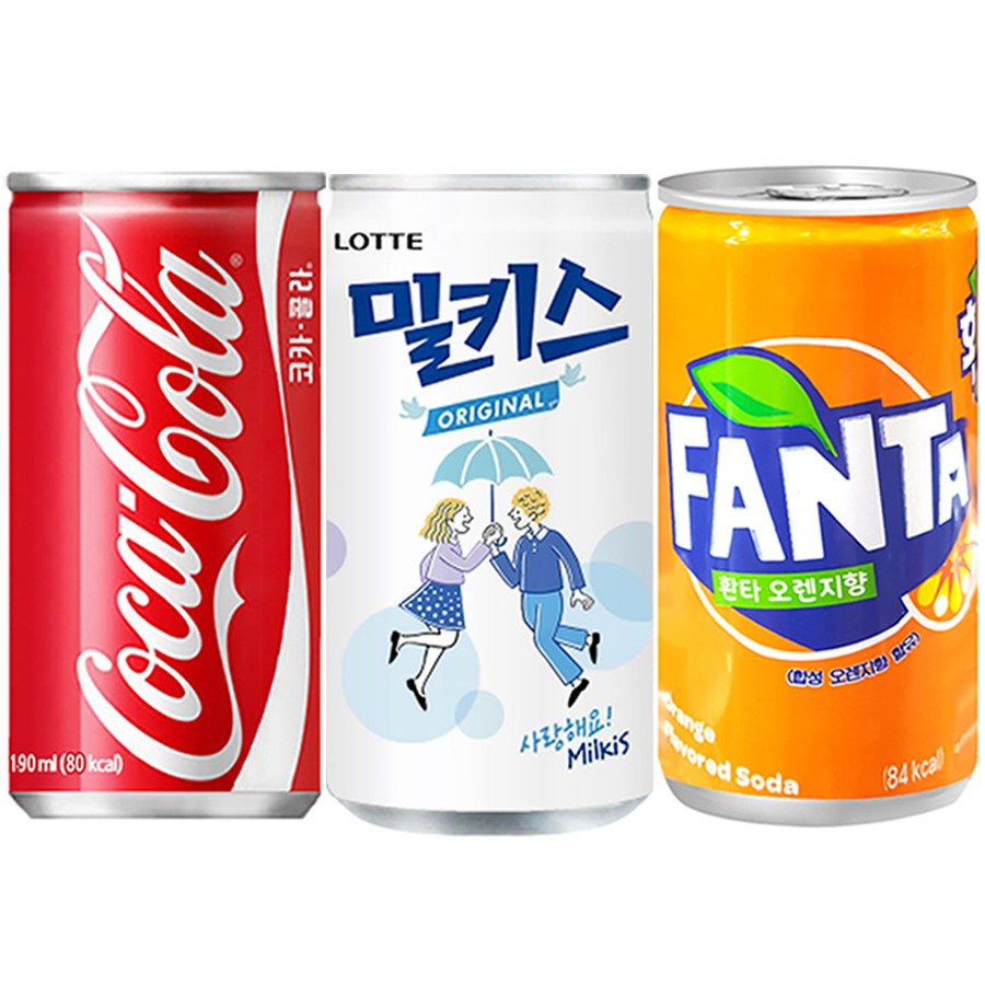 코카콜라&환타오렌지&밀키스190ml X 각10개(총30개) 업소용/콜라/환타/밀키스/탄산음료/미니음료/소캔, 90개, 190ml, 현재가 65,800원