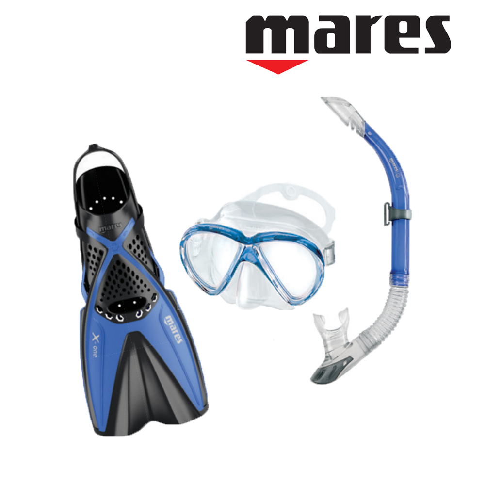 마레스 물놀이 세트 스노클링 마스크 스노클 오리발 핀 엑스-원 세트, 파랑 115,000원