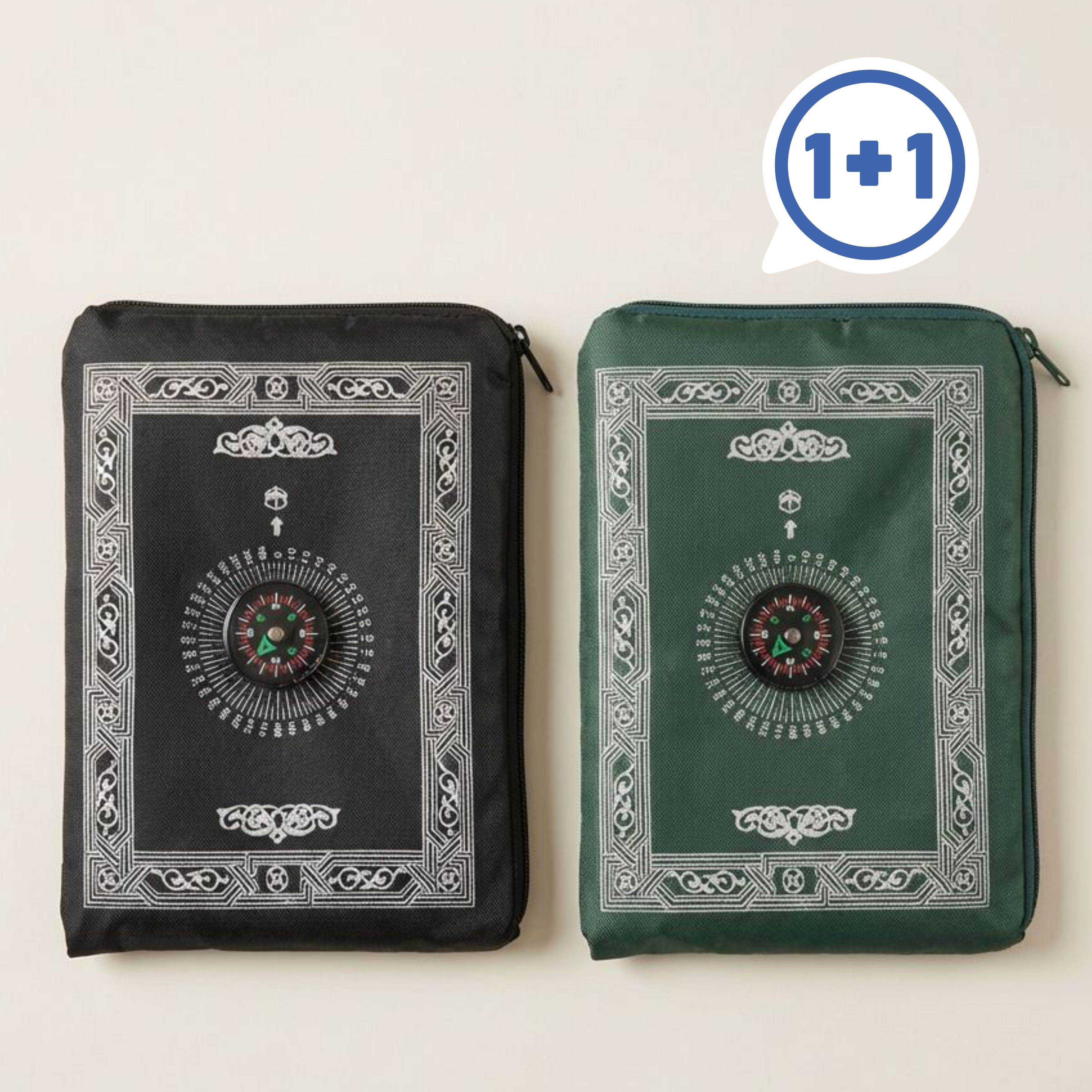 바이나우 1+1 무슬림 기도용 나침반 매트 깔개 카펫 휴대용 빈티지 패턴 여행 이슬람인 블랙+그린 9,900원