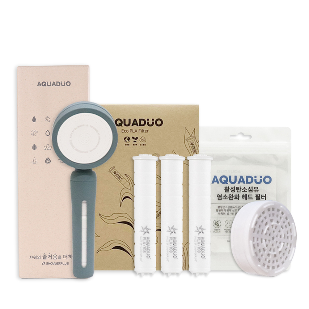 아쿠아듀오 블라썸 샤워기 + PLA 필터 3p + 2차 ACF 헤드필터 세트, 1개, 하와이안블루(샤워기) 44,500원