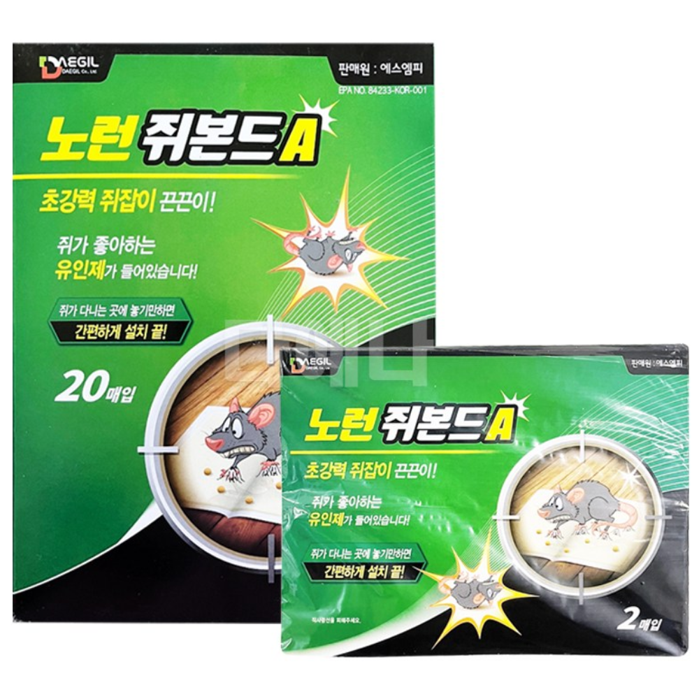 노런 쥐본드A (20매입) 쥐끈끈이 쥐약 쥐트랩, 10개, 2매입 12,000원