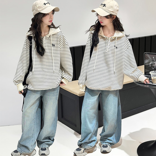 나나키즈 여아 봄 가을 초중생 상하복 세트 주니어 후드 반집업 체크무늬 강아지 포인트  긴팔 상의+하의 초등생 청 긴바지  (775025) 46,800원