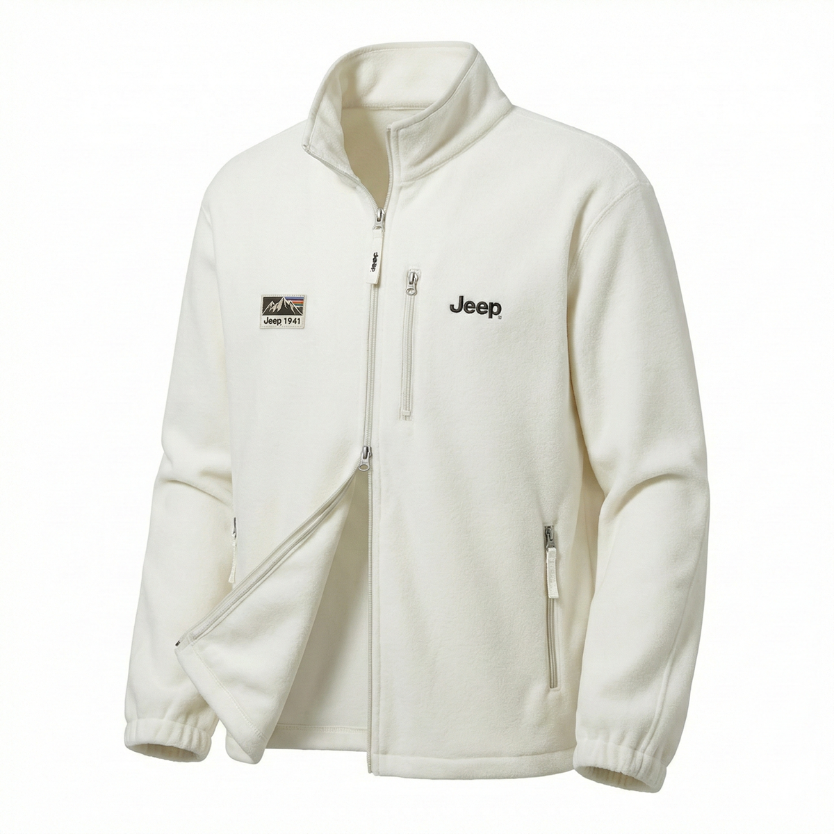 국내매장판 지프 JEEP 로고 라벨 하프넥 플리스 집업 화이트 아이보리 후리스 자켓 (양말증정) 39,800원