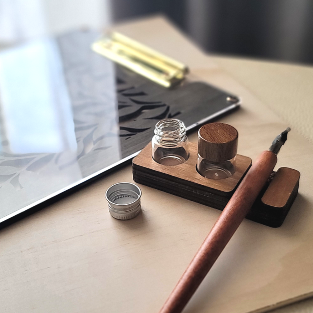 미니 2구 우드받침대 캘리그라피 딥펜 공병홀더, 현재가 600원