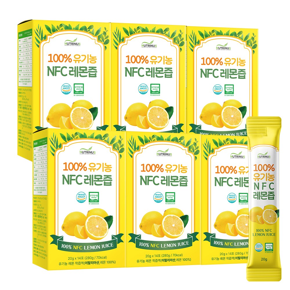8.2brix보장 물한방울 섞지 않은 유기농 100% NFC 레몬즙 스틱 레몬수 레몬물 원액, 280g, 6박스 45,400원