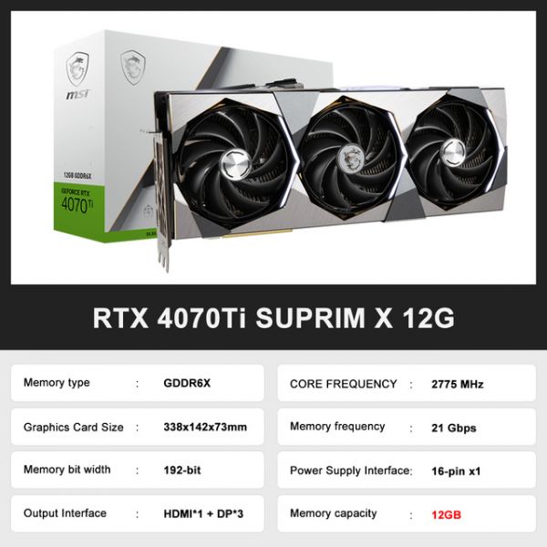 MSI- GeForce RTX4070TI RTX 4070Ti SUPRIM X 12G 그래픽 카드 12GB GDDR6X 4NM 192Bit 16Pin 게임용 GPU 비디오 placa 2,726,500원