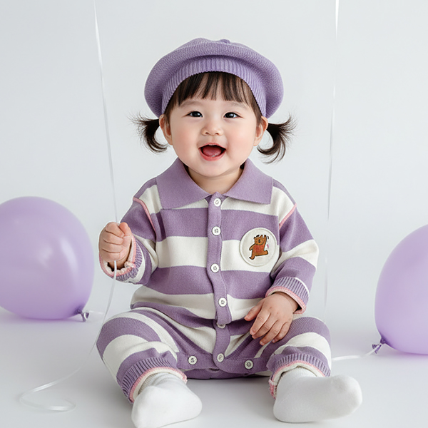 몽실이 스트라이프 카라 니트 우주복 유아용 외출복 돌선물 봄 39,900원
