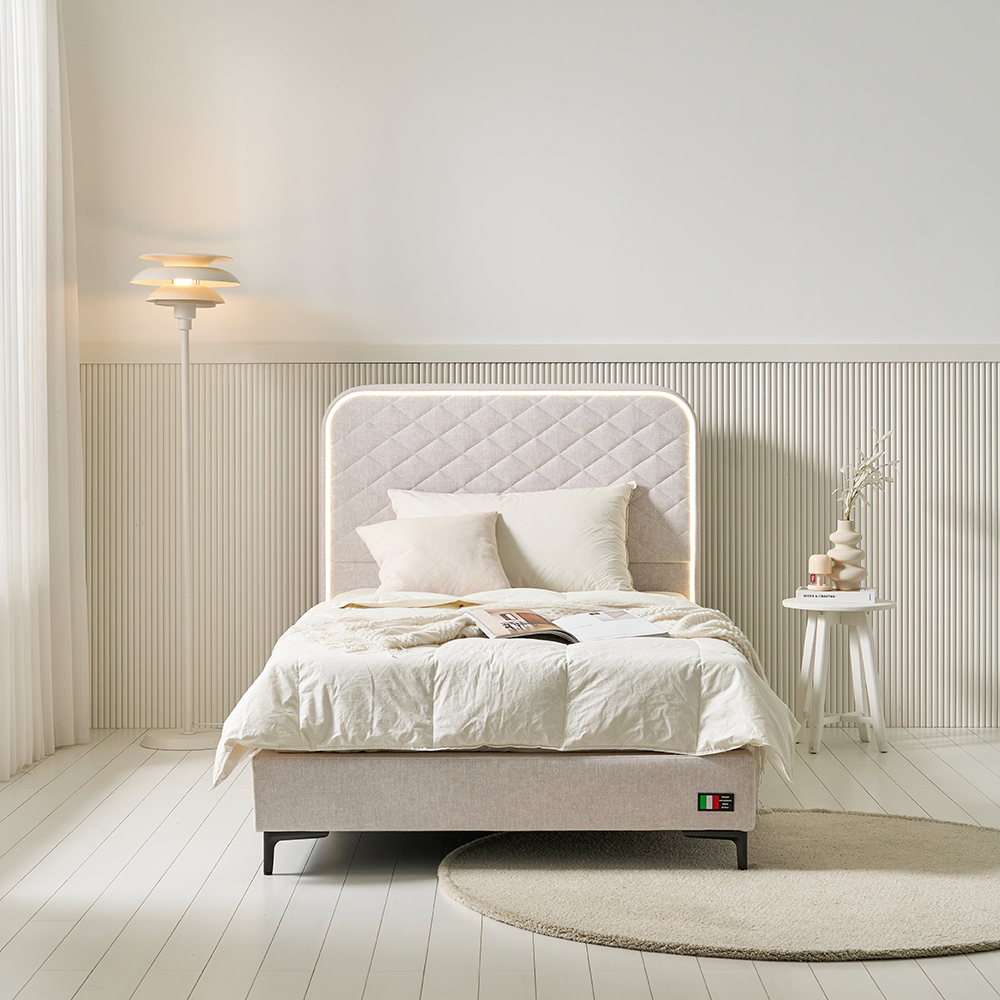 다이야 LED 조명 무드등 패브릭침대 SS/Q 마리원단 프레임, 크림 399,000원