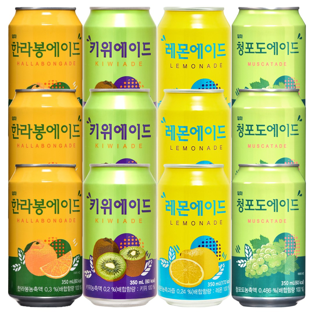 일화 뚱캔 에이드 음료 4종 각 3개씩(한라봉+키위+레몬+청포도) 11,500원