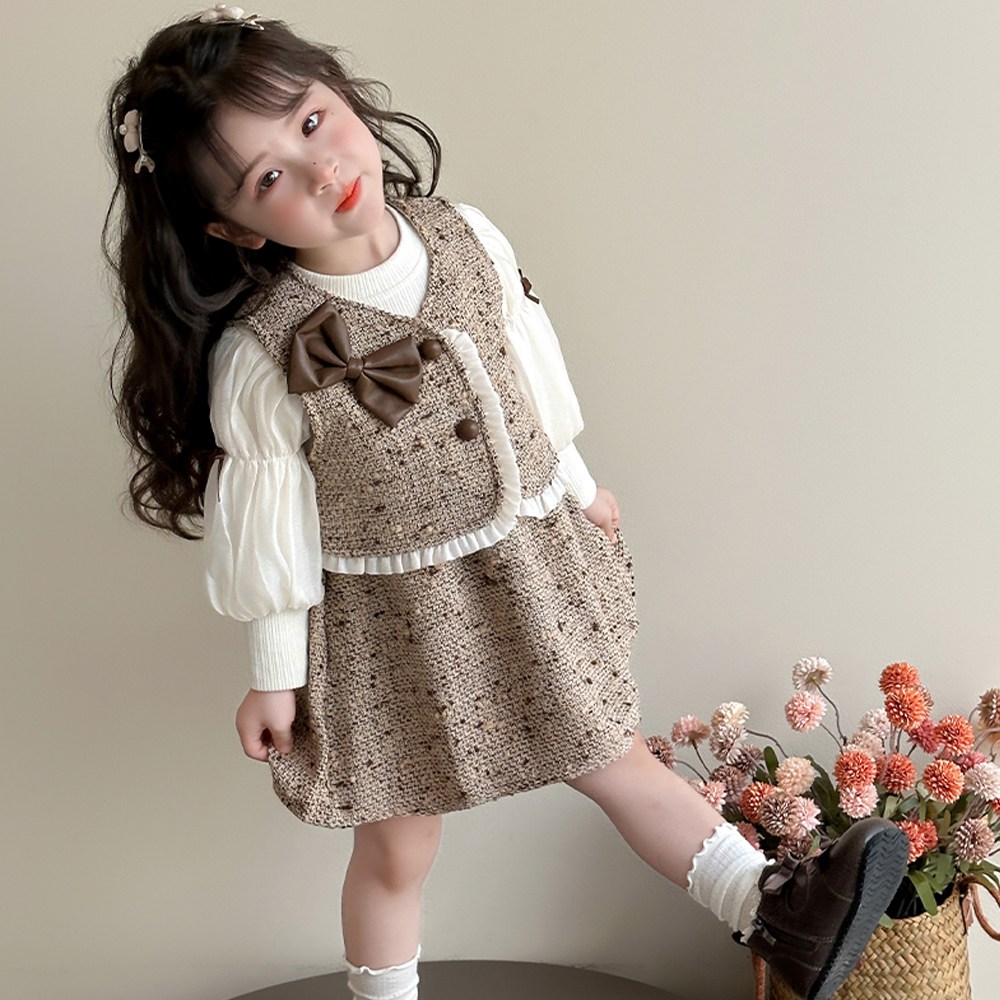 투에그 여아 트위드 리본 베스트 스쿨룩 원피스 세트 34,750원
