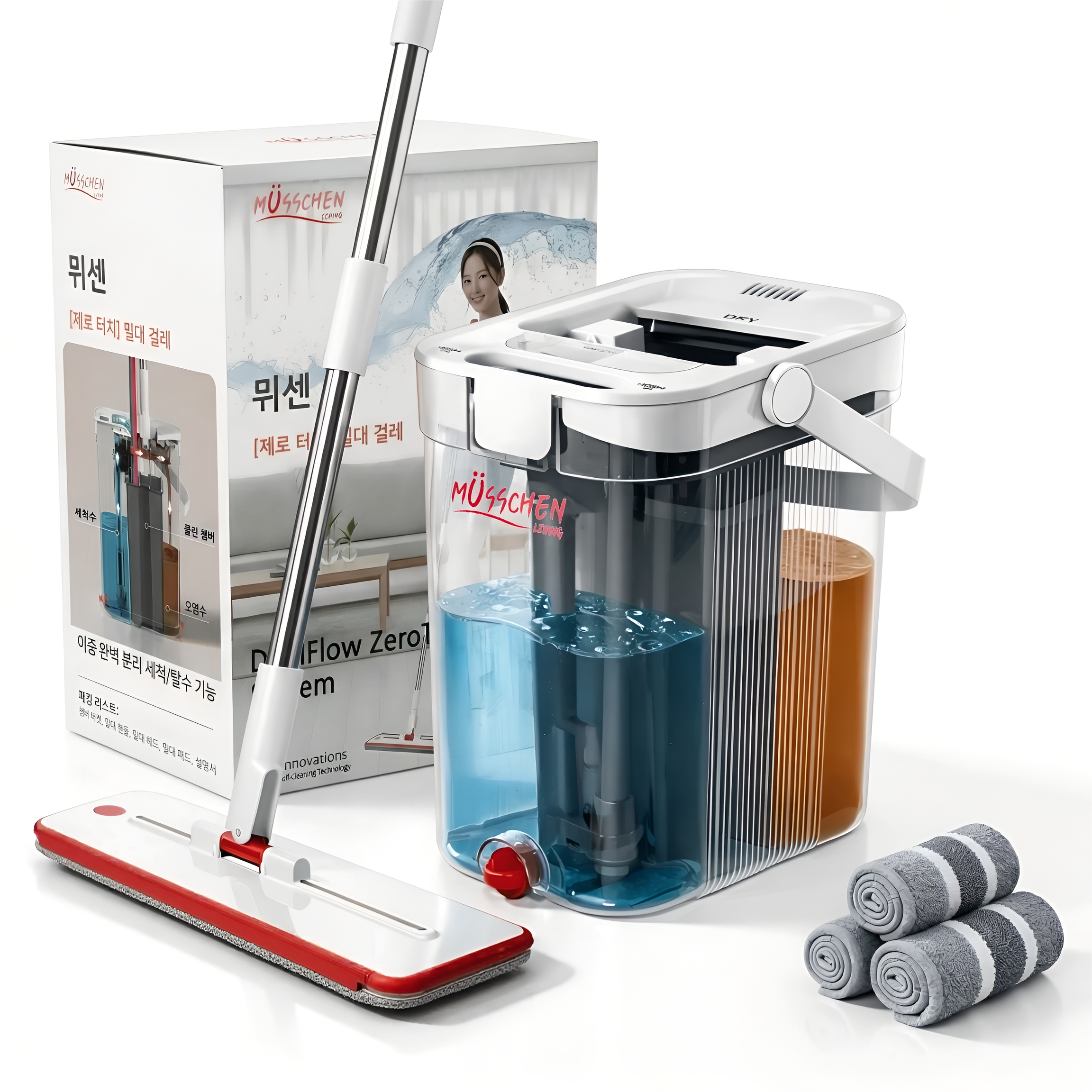뮈센 제로터치 물걸레밀대 바닥청소 밀대걸레 노터치밀대 올인원 세트, 1개 43,400원
