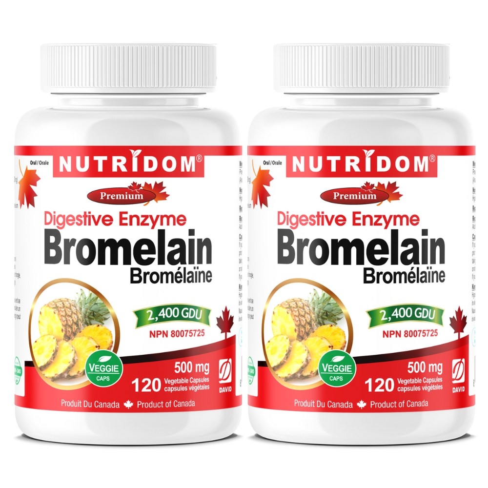 (2병) 뉴트리돔 캐나다 브로멜라인 천연 파인애플효소 파파인효소 2400GDU 500mg 120식물성캡슐, 2개, 120정 74,000원