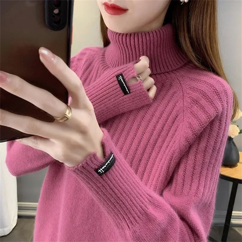 besteffie 여성용 심플 스타일 고급 부드러운 캐시미어 니트 터틀넥 스웨터 오버핏 21,710원