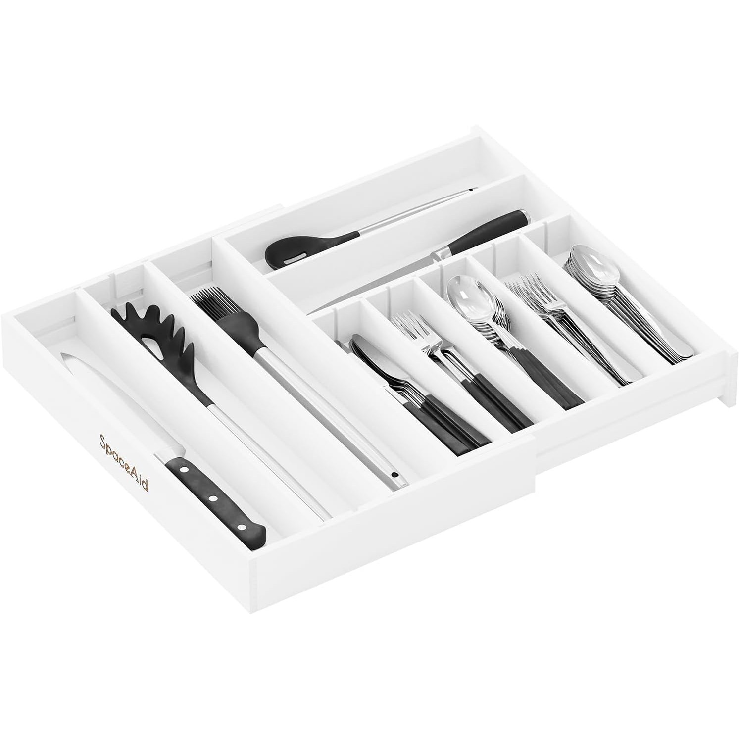 대나무 길이조절 수저정리함 10칸 서랍트레이 확장형 주방 커트러리 정리대 높이 6.3cm, 1개, 화이트 24,800원