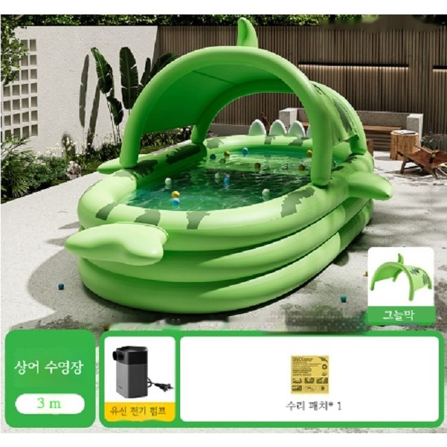 씨와이씨 대형상어 에어 수영장 가정용 옥상 야외 물놀이풀장 그늘막포함, 1개 115,800원