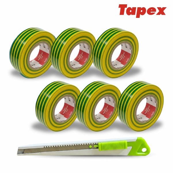 서통테이프 UL인증 PVC 심플 전기 절연 사계절 전기테이프 녹황 6개 세트 커터칼 포함, 6개 7,000원