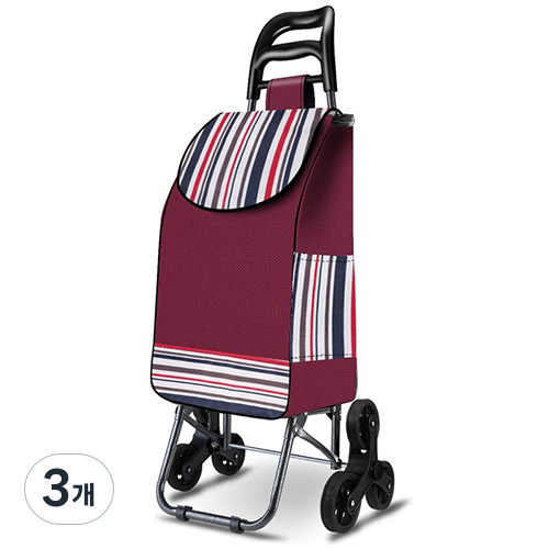 계단오르는 세발 접이식 쇼핑 카트 시장 바구니, 3개, (고무휠)와인 스트라이프 67,330원