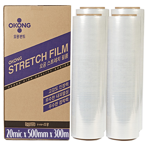 [유니스몰/정품 정규격보장] 오공 스트레치필름 공업용랩 4롤 1박스 (20마이크론 x 500미리 x 300미터), 단품 45,300원
