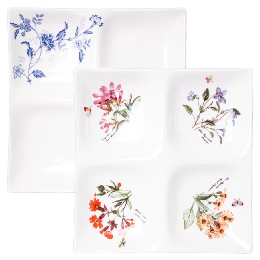 빈티지 클래식 도자기 4칸 나눔접시 대형 2종 세트, 프렌치가든, 로얄블루, 1세트 34,500원