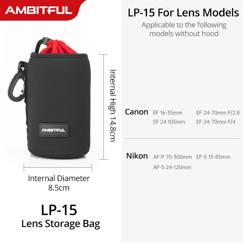 AMBITFUL 카메라 렌즈 가방 Drawstring S M L XL 크기, Canon Sony Nikon DSLR 배럴 케이스, 후크 포함 11,300원