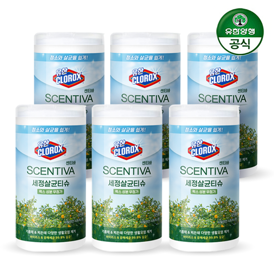 유한양행 유한크로락스 센티바 세정살균티슈 95매 x 6통 (시칠리안 시트러스) 53,200원
