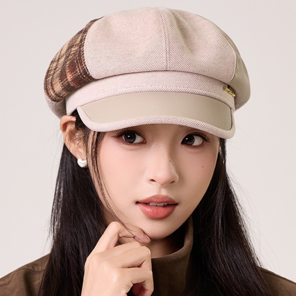 Karsaer 체크 배색 베레 모자 여자 캡 배레모 빵 모자 잉글리시 앤티크 화가 모자 팔각모 G0273 19,900원