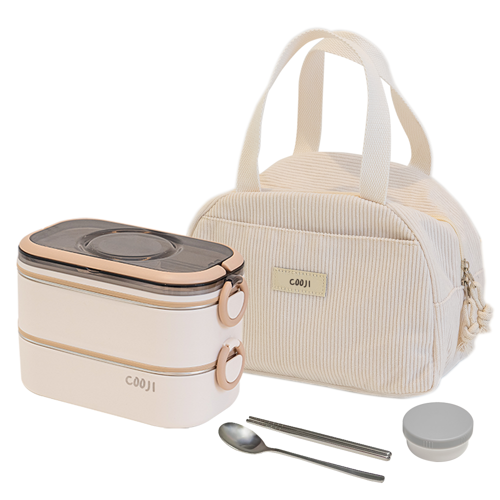 쿠지 2단 스텐도시락통 전자레인지 밀프랩 가방 세트, 1개, 오트밀 27,900원