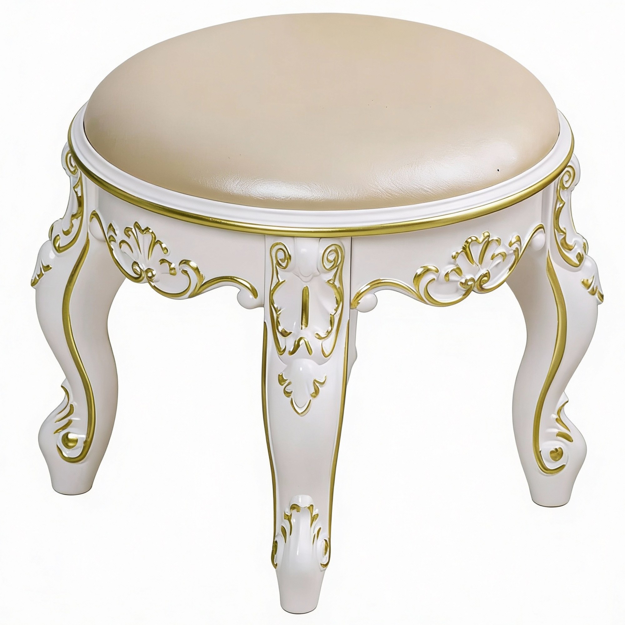 엔틱 스툴 보조 의자 화장대 커피 테이블 거실 침실 유럽풍 소품, 1개, 원형 높이 28cm 화이트 금박 + 샴페인 골드 쿠션 33,300원