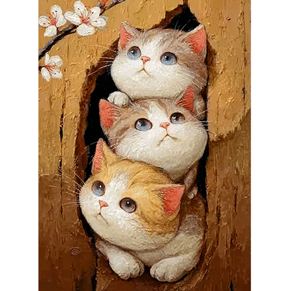 뉴타임즈 보석십자수 캔버스 40X50 다이아몬드 그림 3D 다이아몬드 자수를 붙이다 반짝반짝 가정 장식품 액자 포함 DIY 수공예 애호가 특별한 선물, 1세트, 고양이 세 마리 00234 19,000원