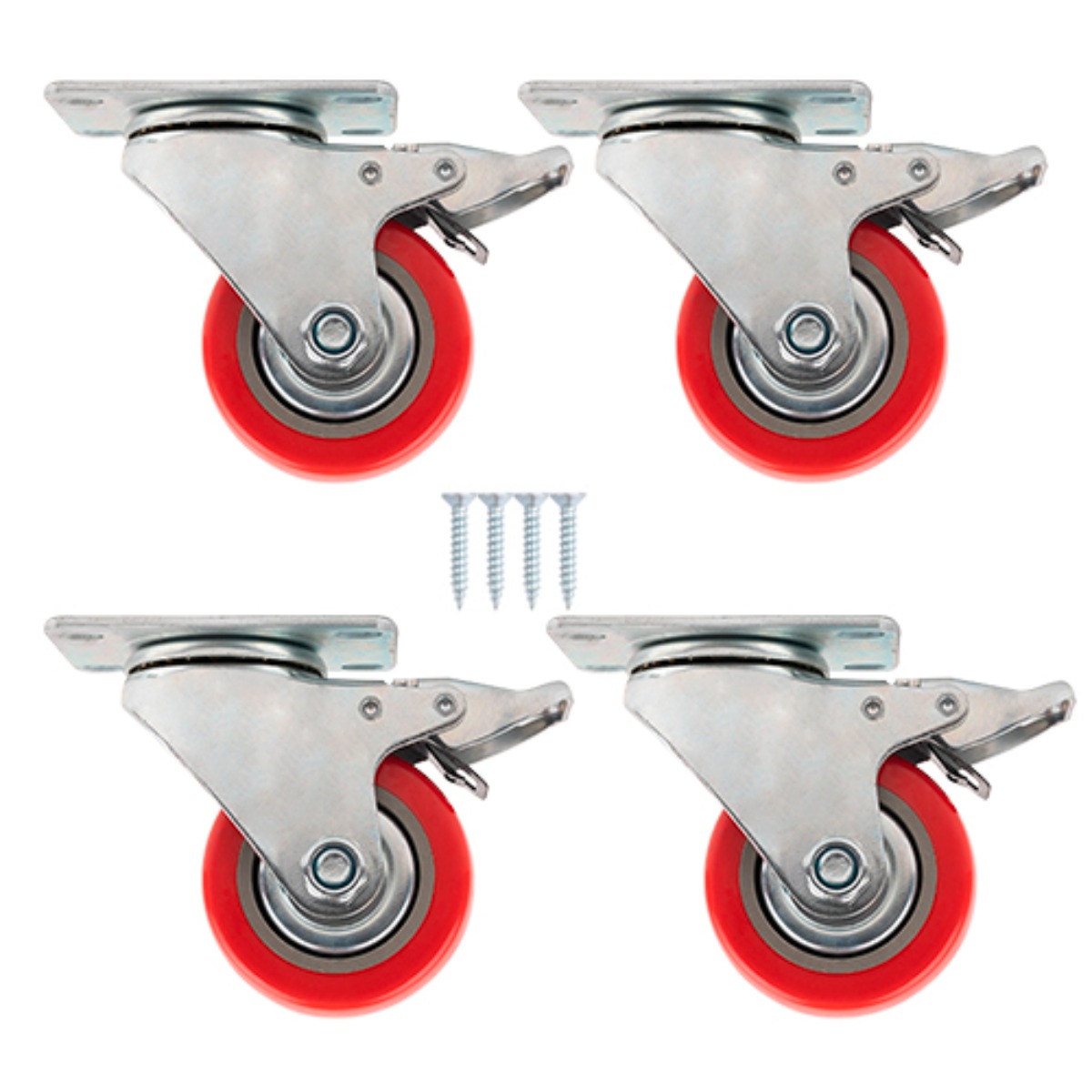 적색 PVC 캐스터 고중량 바퀴 3인치 회전 브레이크형, 4개 24,000원