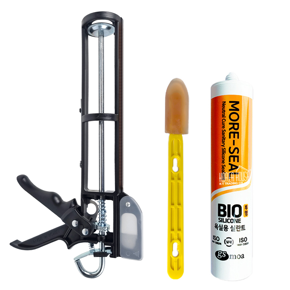 월드크린 나이프 실리콘건 + 고무헤라 + 실리콘 백색, 1세트 16,500원