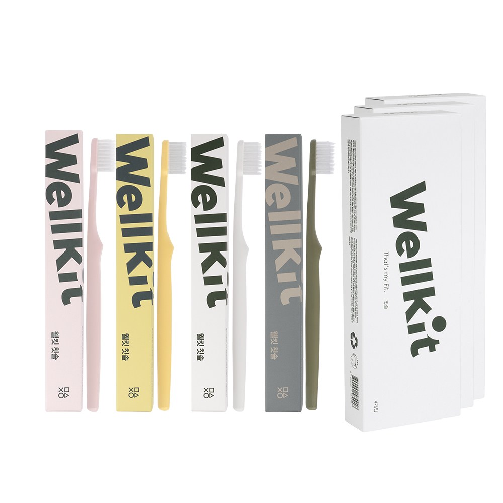 [Wellkit] 웰킷 칫솔 온가족 친환경 프리미엄 치과칫솔 생분해 PLA 칫솔 치실이 필요없는 육식칫솔 치석제거 치석케어, 3개, 4개입 28,620원