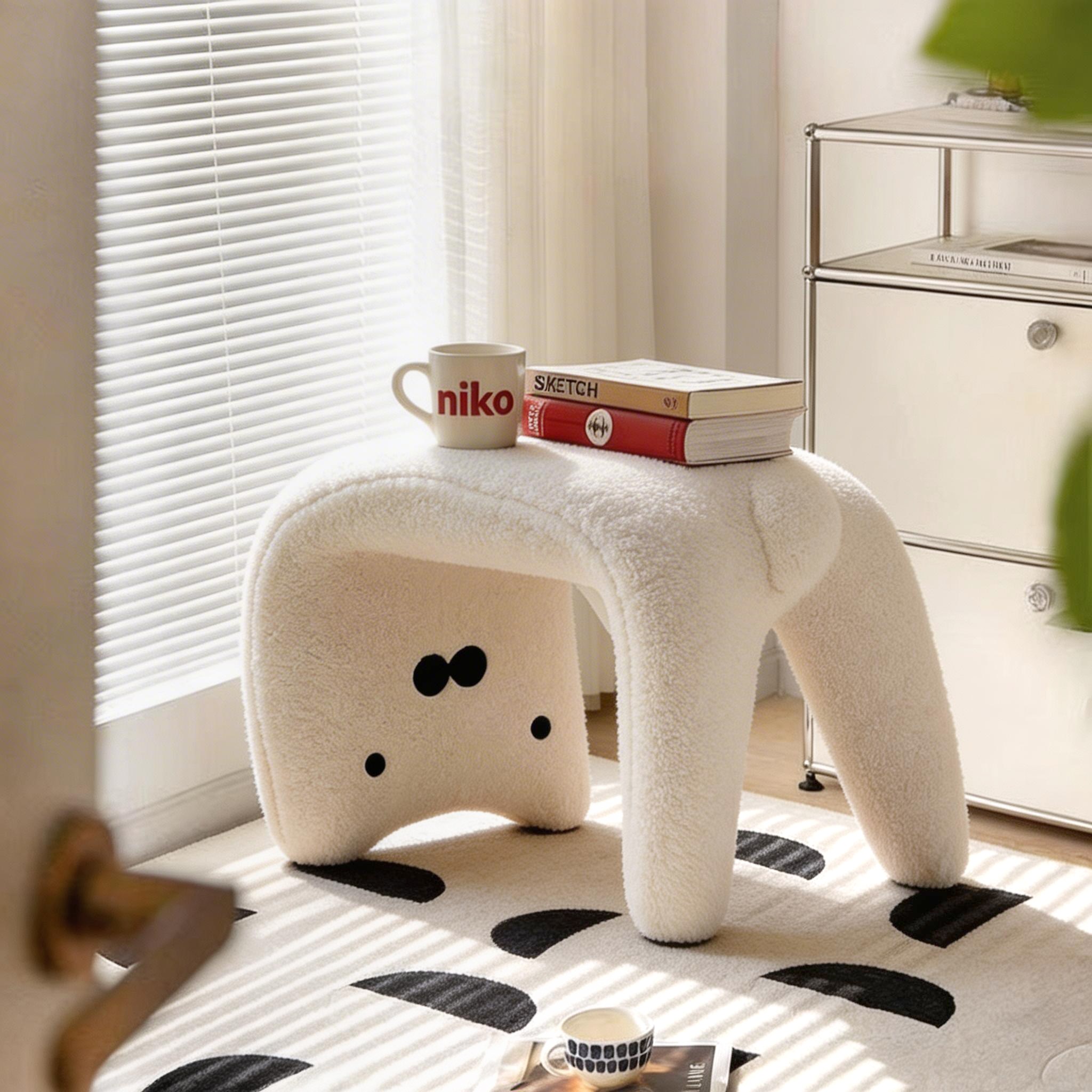고양이 모양 교체 신발 의자 테디보어 소재 귀여운 인테리어 체어 현관 화장대 겸용, 흰색, 1개 37,120원