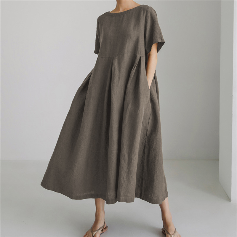 루엔나 여성용 린넨 면마 원피스 반팔 롱원피스 빅사이즈 캐주얼 여름 28,800원