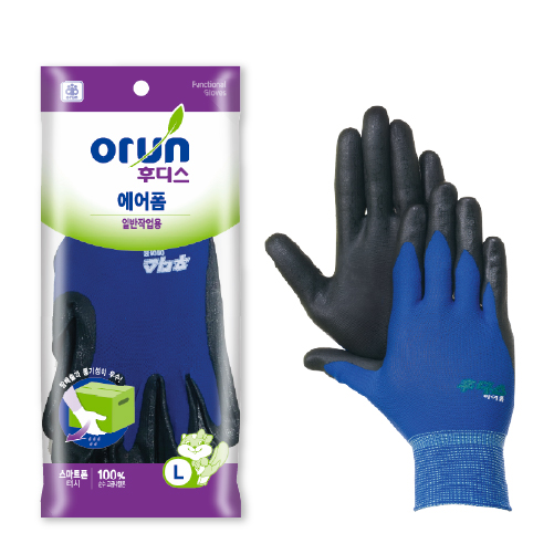 [오런장갑] 후디스 에어폼 스마트폰터치 NBR코팅장갑, 대(L), 파란색, 5개 12,500원