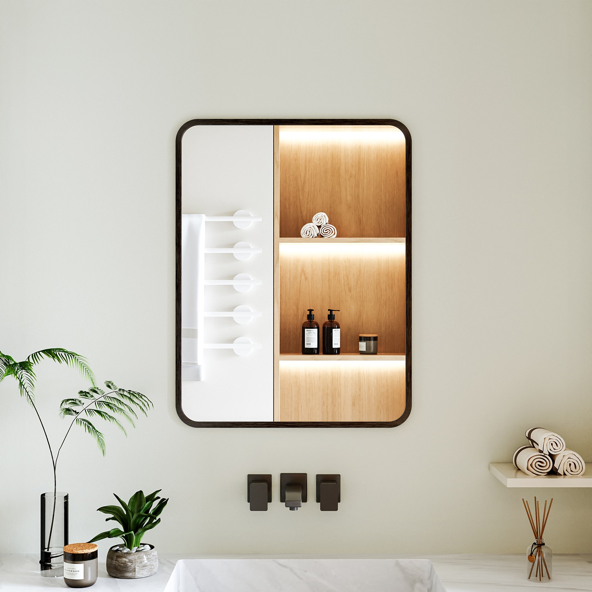 뷰티피크 라운드형 벽거울 화장대거울 욕실거울 강화안전유리, 블랙45cm 59,900원