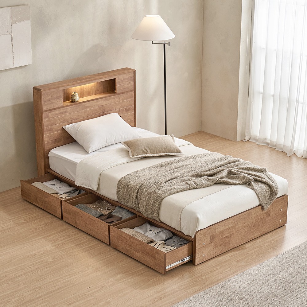 핀란디아 몬테 원목 LED 수납 슈퍼싱글침대SS, 단품 329,000원