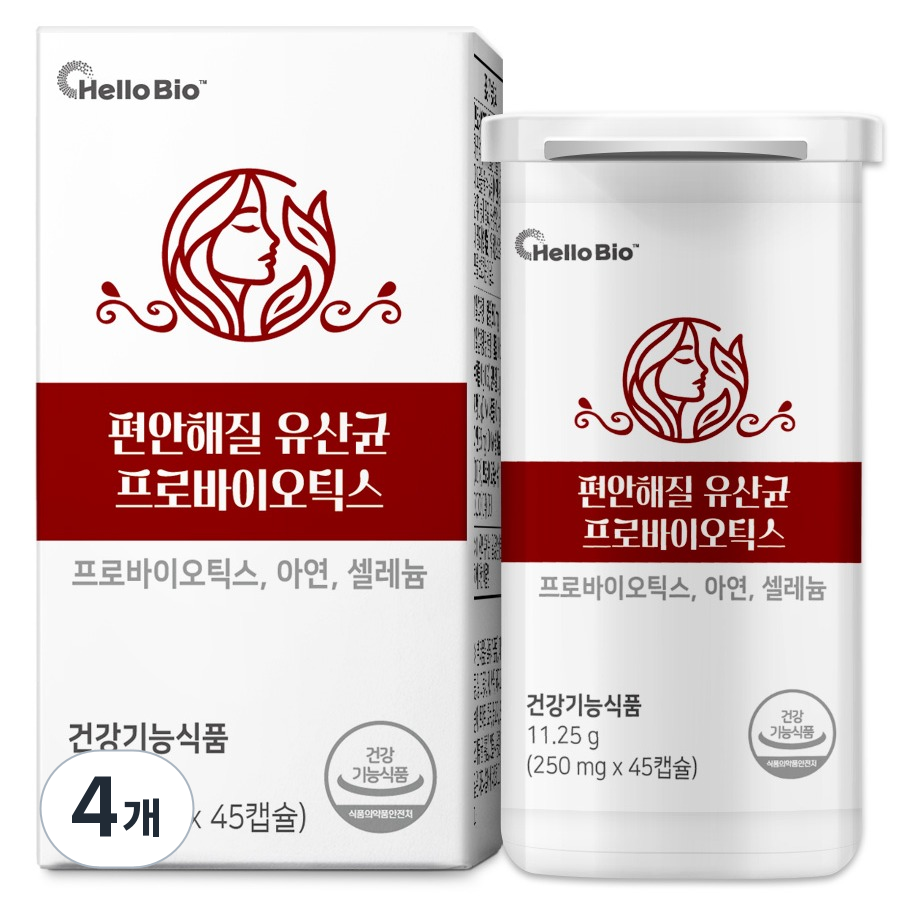 헬로바이오 편안해질 유산균 프로바이오틱스 11.25g, 45정, 4개 38,900원