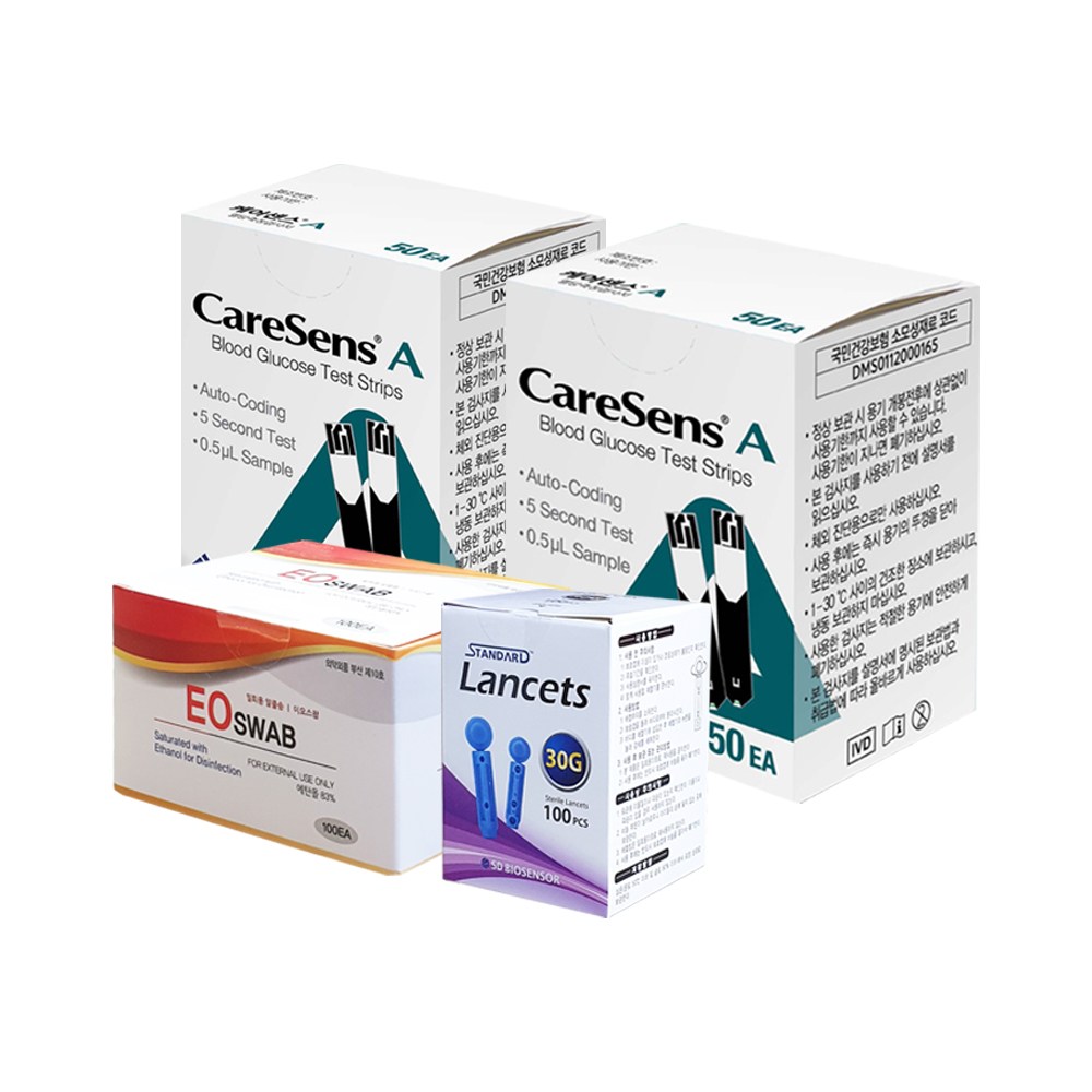 케어센스A 에이 혈당시험지 100매+침100매+솜100매 (아큐라측정기 호환) 32,000원