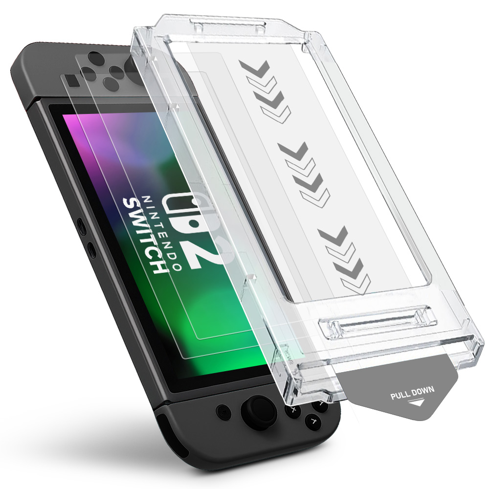 다이아큐브 닌텐도 스위치2 저반사 지문방지 9H 고경도 자동먼지제거 부착키트 강화유리 액정보호필름 2P 14,500원