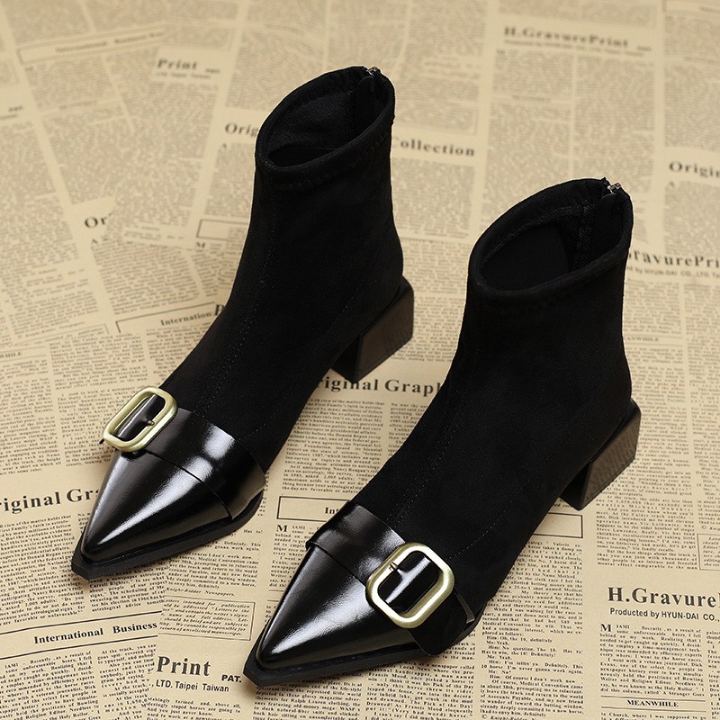 COSYEVNO  여자 첼시 슈즈 겨울 메탈 장식 뉴 미끄럼 방지 시크 심플 통근 뾰족 지퍼 스타일 힐 CXJxz-15 33,800원