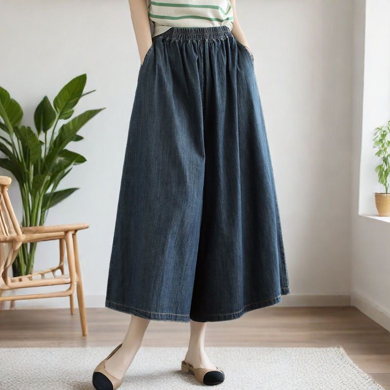 봄 가을 여성 치마바지 빅사이즈 허리밴딩 9부 청바지 치마바지 캐주얼 여자 와이드 팬츠 LQZ 24,200원