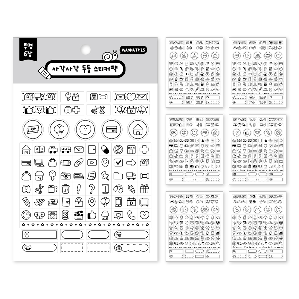 워너디스 사각사각 두들 투명 스티커 6종 세트, 블랙, 1세트 7,920원