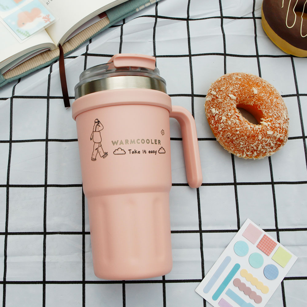 웜쿨러 대용량 손잡이 빨대 텀블러 (스티커+세척솔세트) 19,500원