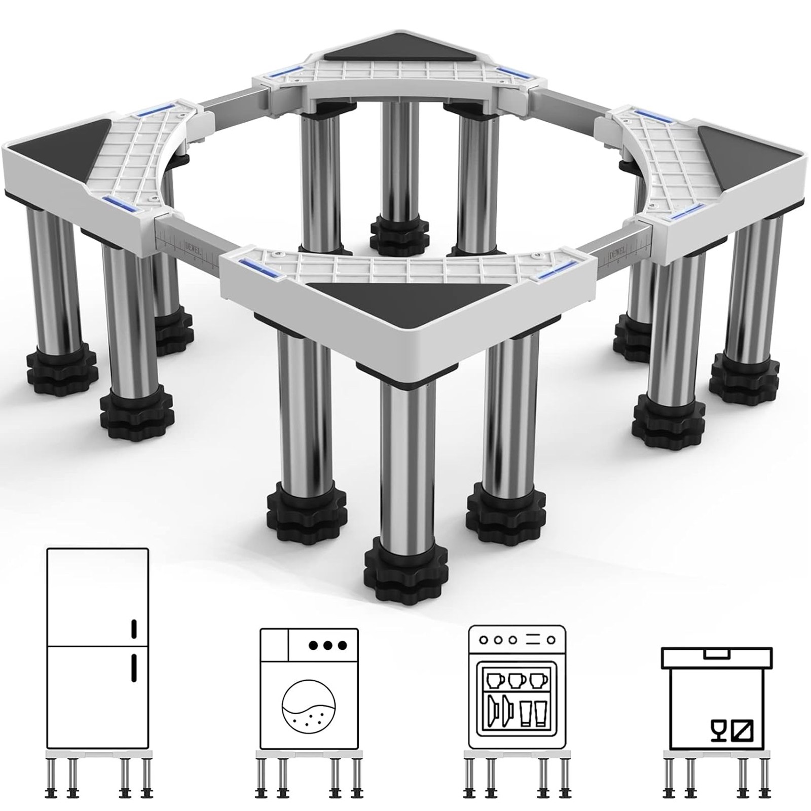 DEWEL세탁기 다용도 받침대  건조기 스탠드 베이스 거치대 가구 바닥 높이조절 수평계내장형 12개발 중력보강 안정형 18cm-22cm 34,200원