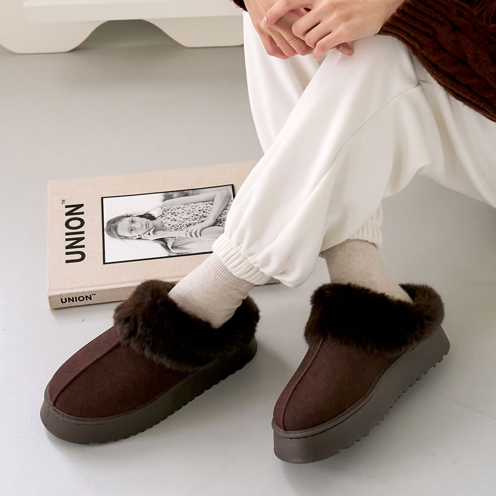 에스유니 부드러운 퍼트리밍 여성용 통굽 키높이 겨울 털슬리퍼 사무실슬리퍼 28,900원