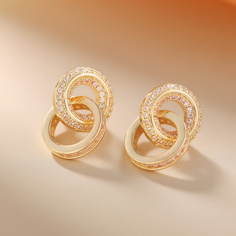 Romlove 18k 골드 럭셔리 귀걸이 더블 링크 로마 귀걸이 오스트리아 수입 5a 급 큐빅 세팅 고급 귀걸이 수공 제작 도금CLX021 79,000원