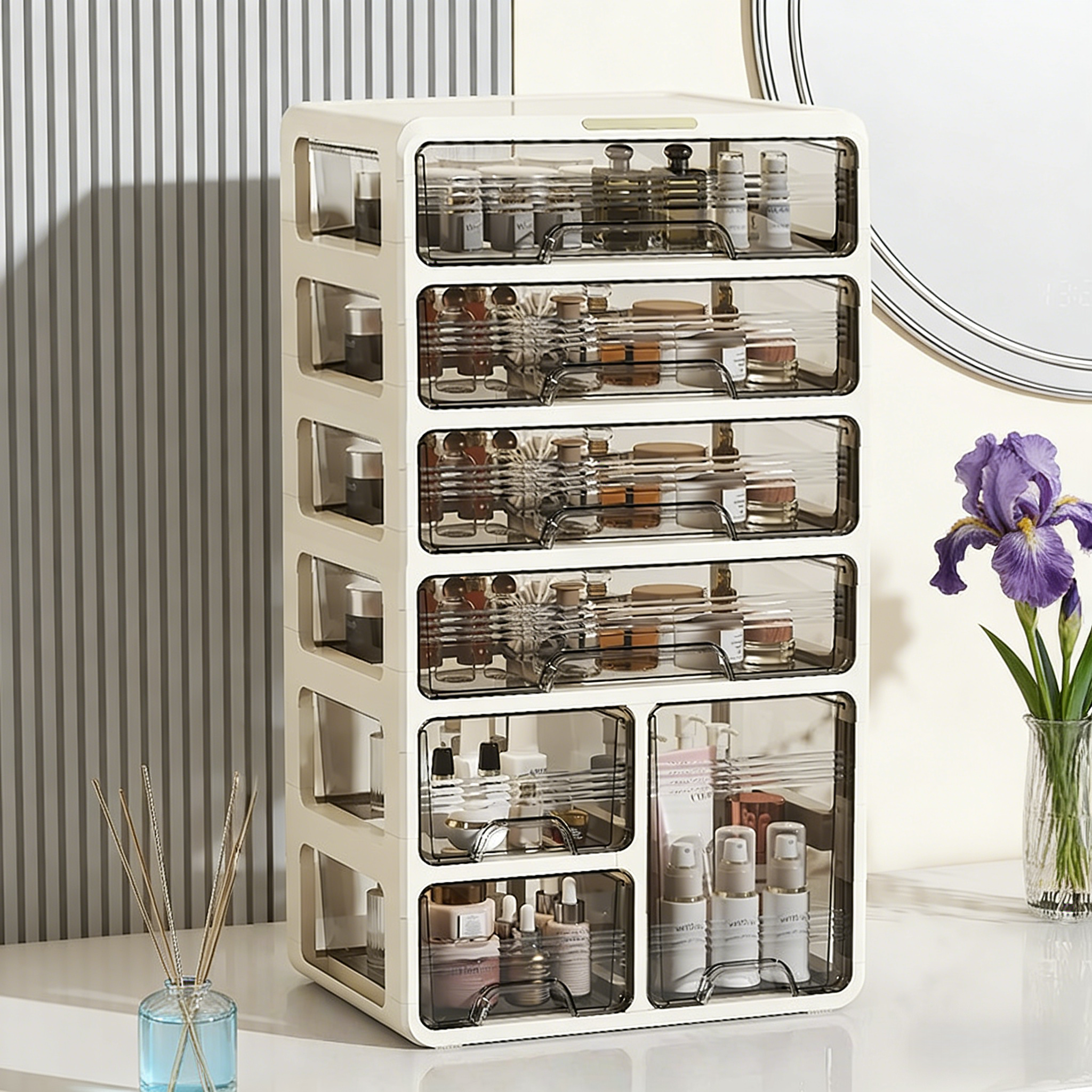 MEMEU 다층서랍형 화장품 정리함 방진 방습 화이트 침실 화장대용 대용량, 1개, 크림화이트 6단-용량2배 62,500원