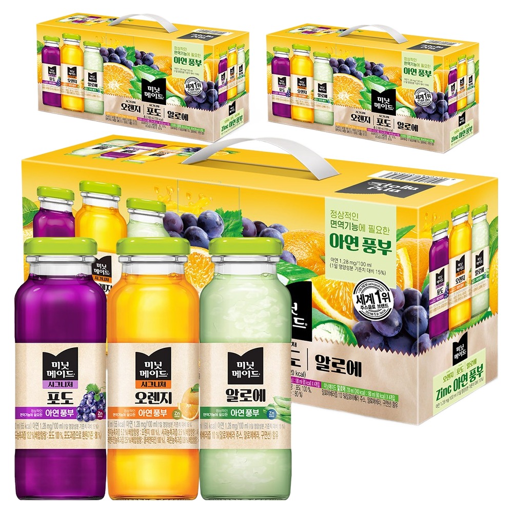 미닛메이드 시그니처 오렌지 4p +포도 4p + 알로에 4p 음료세트 27,610원