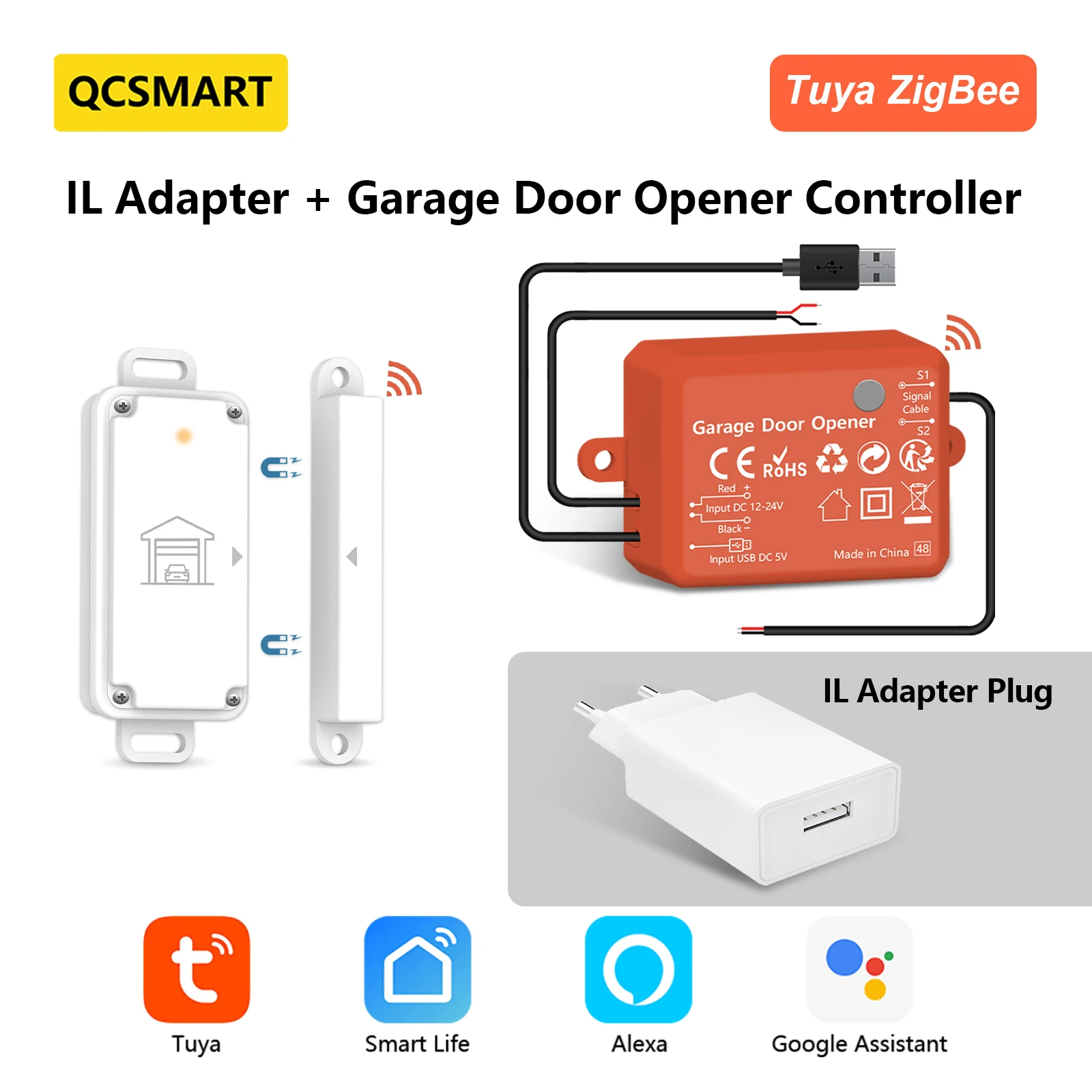 QCSMART ZigBee 3.0 차고 문 무선 센서 오프너 컨트롤러 Tuya 스마트 라이프 App 원격 음성 제어 Google As 36,100원